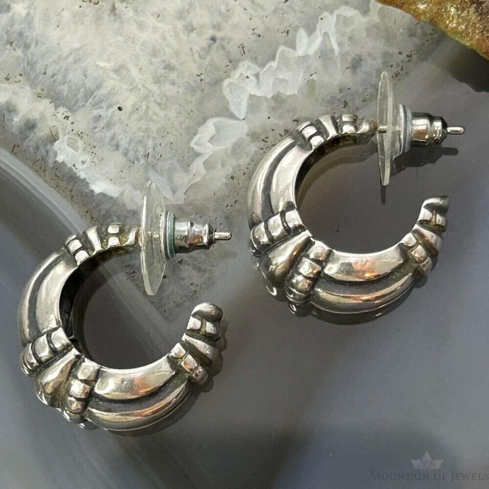 James Avery Vintage Sterling Silver Half Moon Hoop Earrings For Women